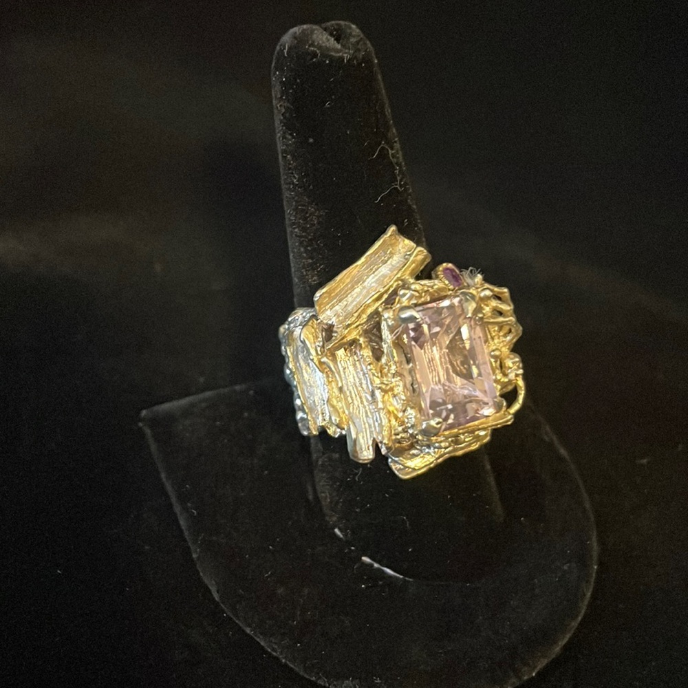 Silver and gold large amethyst ring.